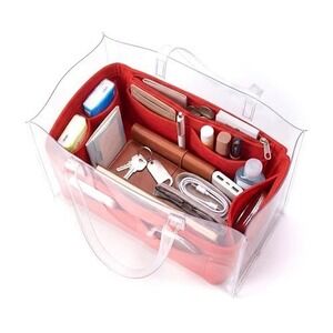 Red Felt Purse Organizer‎ Insert Multi Pocket Tote Bag Shaper Liner Medium